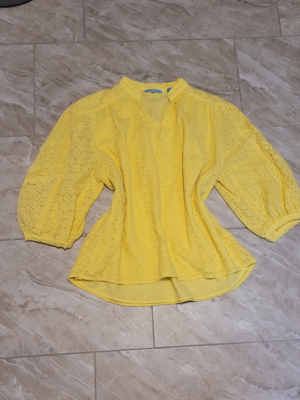 Draper James Yellow Eyelet Peasant Blouse